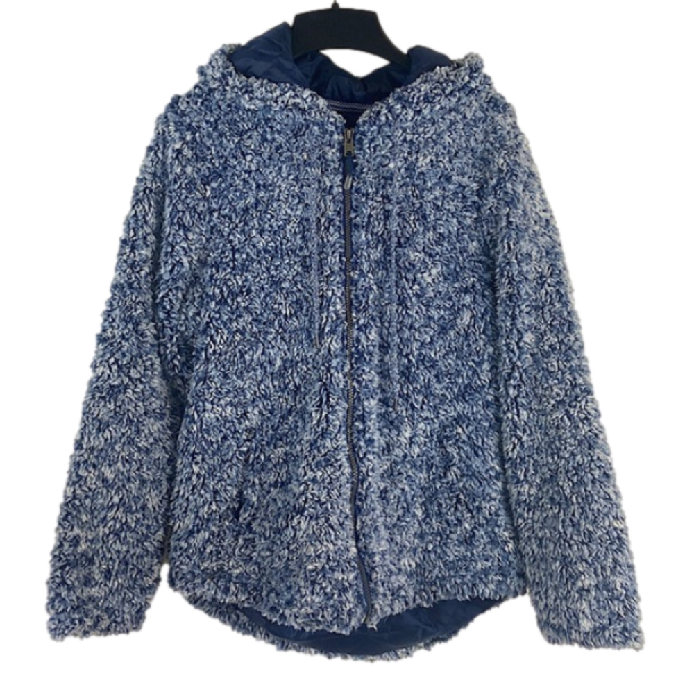 Keren Hart Blue Fuzzy Teddy Fleece Full Zip Hoodie Jacket Size Large